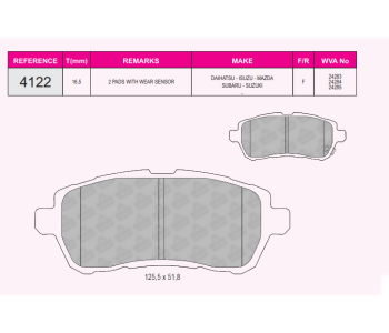 {Katagori} / BE�ER 4122 DISK BALATA ON KALINLIK 16,5MM FIESTA VI 08>17 11281-02 FDB4179 181881 