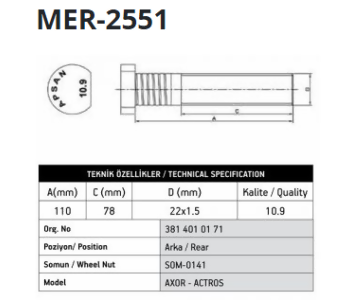 {Katagori} / APSAN MER-2551 AXOR ACTROS ARKA KAMPANA B�JON 110mm 