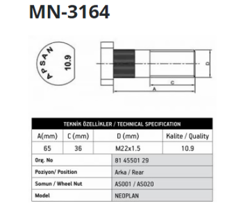 {Katagori} / APSAN MN-3164 MAN TGA �N D�SK B�JON 65mm 