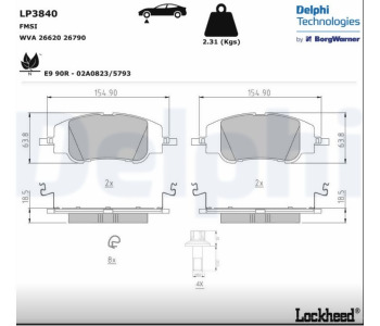 {Katagori} / DELPH LP3840 4412 26620 DISK BALATA ON PEUGEOT 208 II 19>/2008 19> 182430 